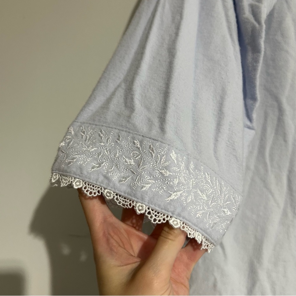 Eileen West Fairy Tale Cotton Flannel Nightgown Blue Size XL Embroidered Cottage - Picture 4 of 13